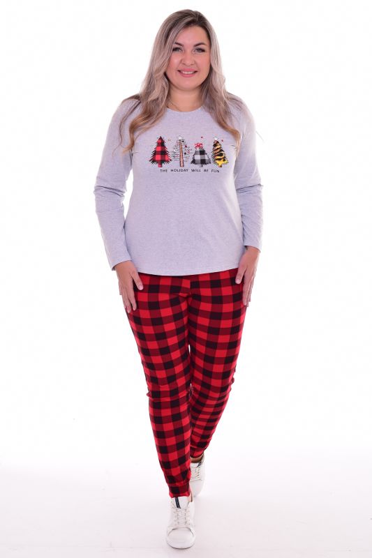 Women's pajamas 1-217 (light gray) Christmas Trees